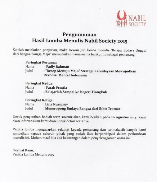 Pengumuman Lomba Menulis 